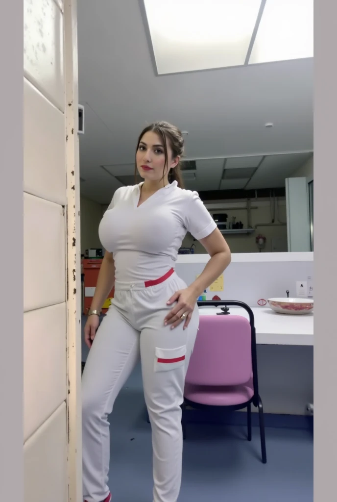 a preschool girl, curlaximum), only, muscle abs, jealous, Nurse，looking at the audience, (long hair), (NSFW ), (), Nurse suit，Nurse，Nurse hat，，happiness， super huge breasts，low cut， ，photographer, huge ，， realistically, best quality, necklace， earrings， Hospital, Detailed faces,  (stable diffusion), Radial lighting, depth of field, background bokeh，red lips，low cut， huge breasts，Smile，Put your hands behind your body，Tight，white，Hospital background，operating room，A lot of people，wear glasses，There are crowds in the background，A lot of people看着女人，ghost，devil