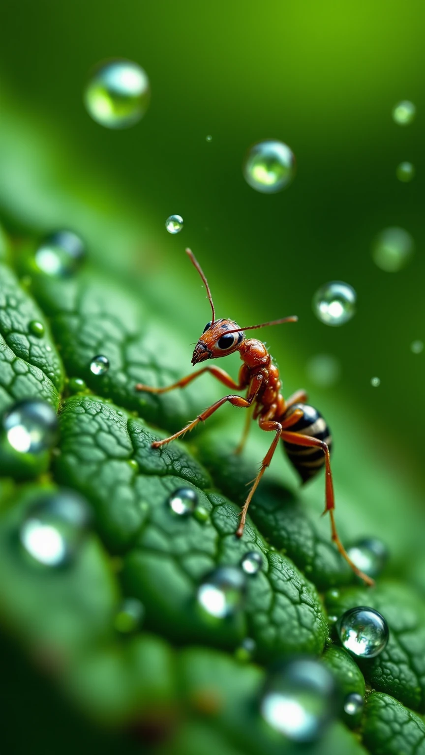 떨어지는 Giant Droplets을 보는 개미들의 세상,Focus insects are taking refuge,Focus ants showing water droplets popping apart,Giant Droplets,falling water,Insect Evacuation,Close-Up Detailed Description,Giant Droplets 폭발,Nature Full of Life,Microscopic Life,Precise description,Clean Color,Realistic expression,Superrealistic Rendering,Professional Level Details,4k High Resolution ,Vibrant textures,rich colors,Lighting Processing,dreamy atmosphere,Naturalistic style