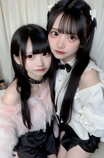 There is a woman and a man who are sitting together, ulzzang, sui ishida con cabello negro, sakimichan, pelo negro y flequillo blanco, ella tiene el pelo negro con flequillo, 🚿🗝📝, el corte de hime, flequillo blancopelo negro, e-chica, and - girl, ayami koj ima, peinado de corte hime blanco