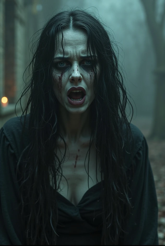 1. An ugly woman ghost, around 35 years old, with a horrifying scream on her face, covered in gruesome wounds all over it. Her hair, once beautiful and long, now hung in disarray, (((psycho face, creppy screaming), angry face )), Her sunken eyes were filled with terror, and her lips were twisted in agony. She wore no clothing, and her bare shoulders bore the brunt of her injuries. Multiple necklaces and bracelets adorned her arms, adding a glint of darkness to her ethereal figure. Her entire body was realistically depicted, with a deep emphasis on the intricacies of her injuries. The background was a terrific representation of a mortuary, bathed in the reddish