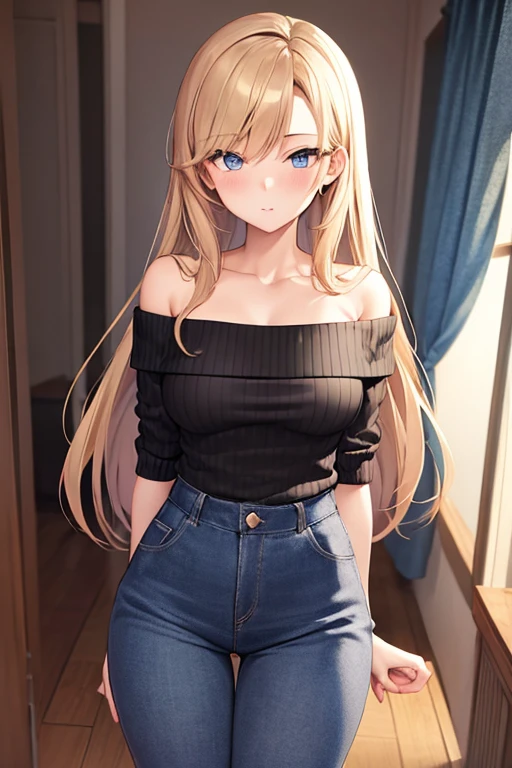 ((1 girl)), Bad moodそうな表情, Bad mood, Latest Fashion Trends, (Hairpins in the bangs), younger sister, sneakers, Denim shorts, Black Pantyhose, かわいいyounger sister, Full Body,((Very detailed,Highest quality, High resolution, 8k wallpaper, Beautiful clothes,)),((blonde, Long Hair,Straight hair)), blush , (Crimson Eyes),eye shadow, eyeliner,Glow Eye, Very detailedな目, Beautiful Eyes, 14-year-old girl, Accurate anatomy