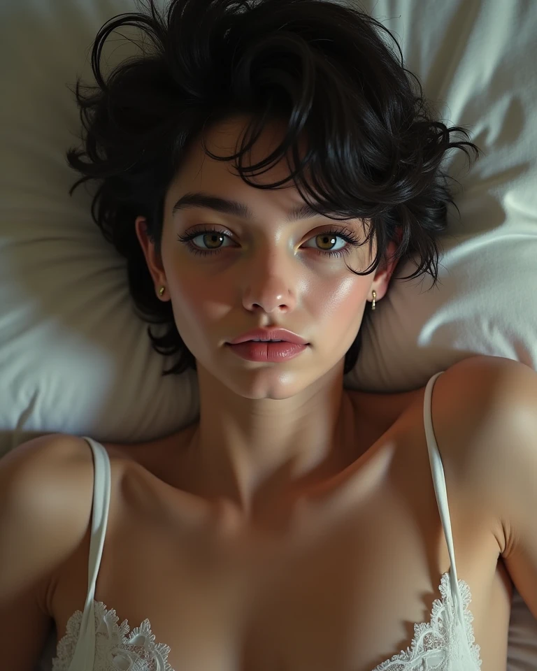 score_9, score_8_up, score_7_up, score_6_up, score_5_up, score_4_up, RAW photo of 1girl, emo, dark hair, makeup, (((long and empty saggy breasts))), dwnbls, downblouse, lip piercing, passed out in bed, drooling, snoring, KTFO, messy hair, on her side, bedroom, 1990s aesthetic, messy bedroom, dark and dim, vagina, close to viewer, depth of field, soft split ambient window light, soft realistic shadows, perfect composition
