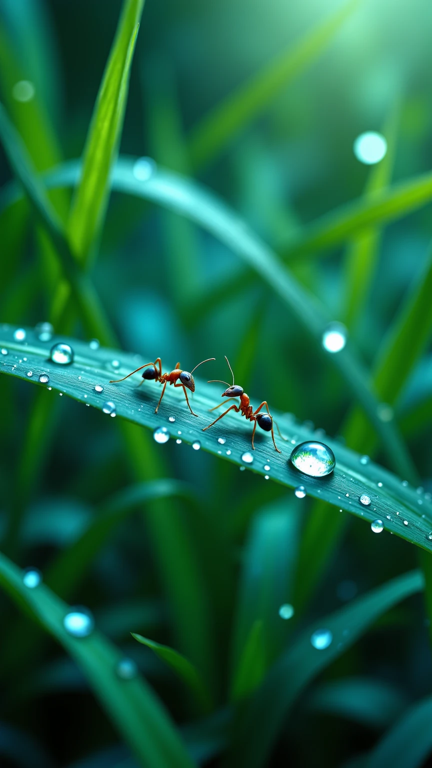 떨어지는 Giant Droplets을 보는 개미들의 세상,Focus insects are taking refuge,Focus ants showing water droplets popping apart,Giant Droplets,falling water,Insect Evacuation,Close-Up Detailed Description,Giant Droplets 폭발,Nature Full of Life,Microscopic Life,Precise description,Clean Color,Realistic expression,Superrealistic Rendering,Professional Level Details,4k High Resolution ,Vibrant textures,rich colors,Lighting Processing,dreamy atmosphere,Naturalistic style
