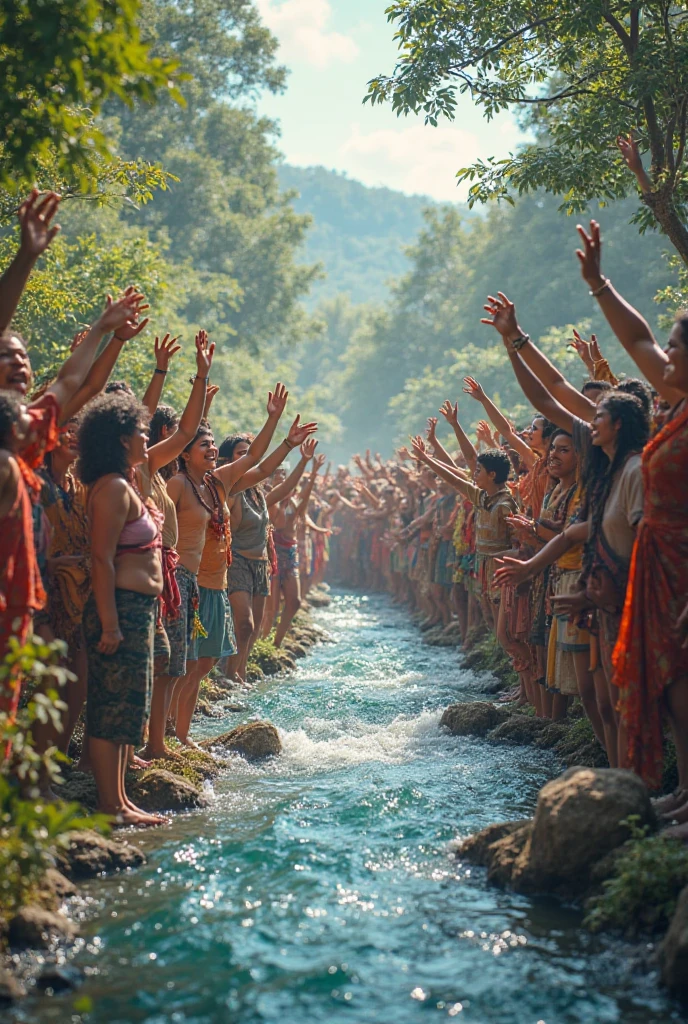 Make me Indians swimming and highlight the whole landscape