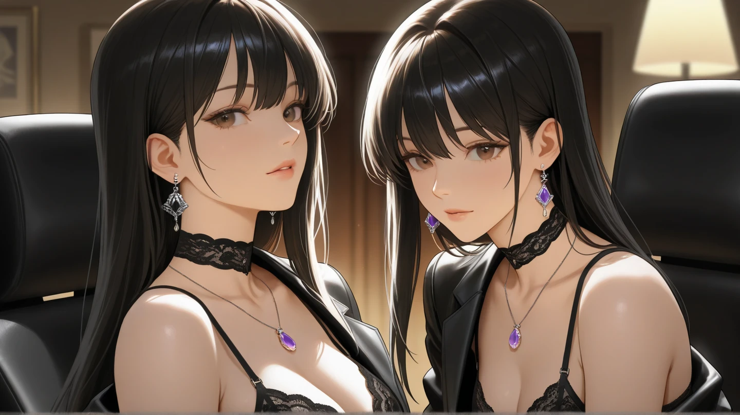 two women in black lingersuits posing for a picture, two beautiful anime girls, beautiful sci - fi twins, range murata and artgerm, ruan jia and artgerm, artwork in the style of guweiz, masayoshi suto and artgerm, trending on cgstation, ayami kojima and lyde caldwell, inspired by Wang Duo
