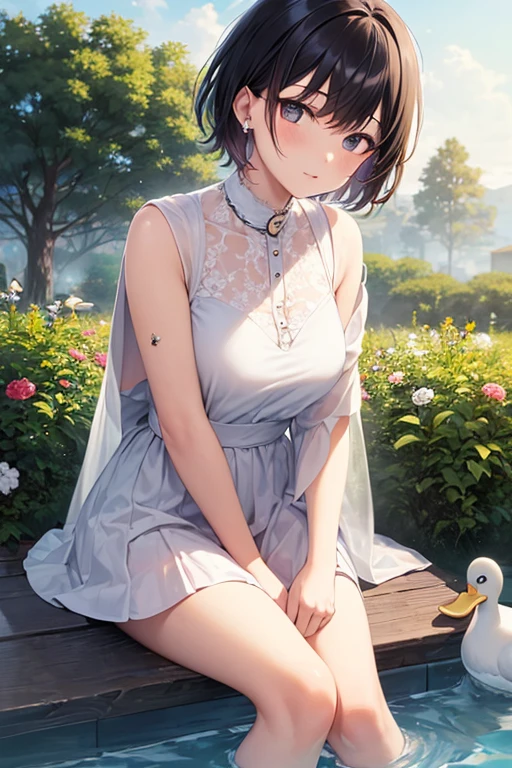 full body,(((dark))),finely detail, (dark),Depth of field,(((masterpiece))),((extremely detailed CG unity 8k wallpaper)),best quality, high resolution illustration,Amazing,intricate detail,(best illumination, best shadow, an extremely delicate and beautiful),

(((Tyndall effect))),(((dense))),(((backlight))),
bug, butterfly, plant, flower, grass, 1girl, potted_plant, outdoors, leaf, bare_shoulders, solo, white_butterfly, day, garden, breasts, black_hair, squatting, blue_butterfly, yellow_flower, pink_flower, dress, vines, yellow_butterfly, short_hair, white_dress, off_shoulder, blue_sky, cleavage, sky, dandelion, cloud, sandals, ivy, looking_at_viewer, bangs, tattoo, parted_lips, red_eyes, hair_ornament
