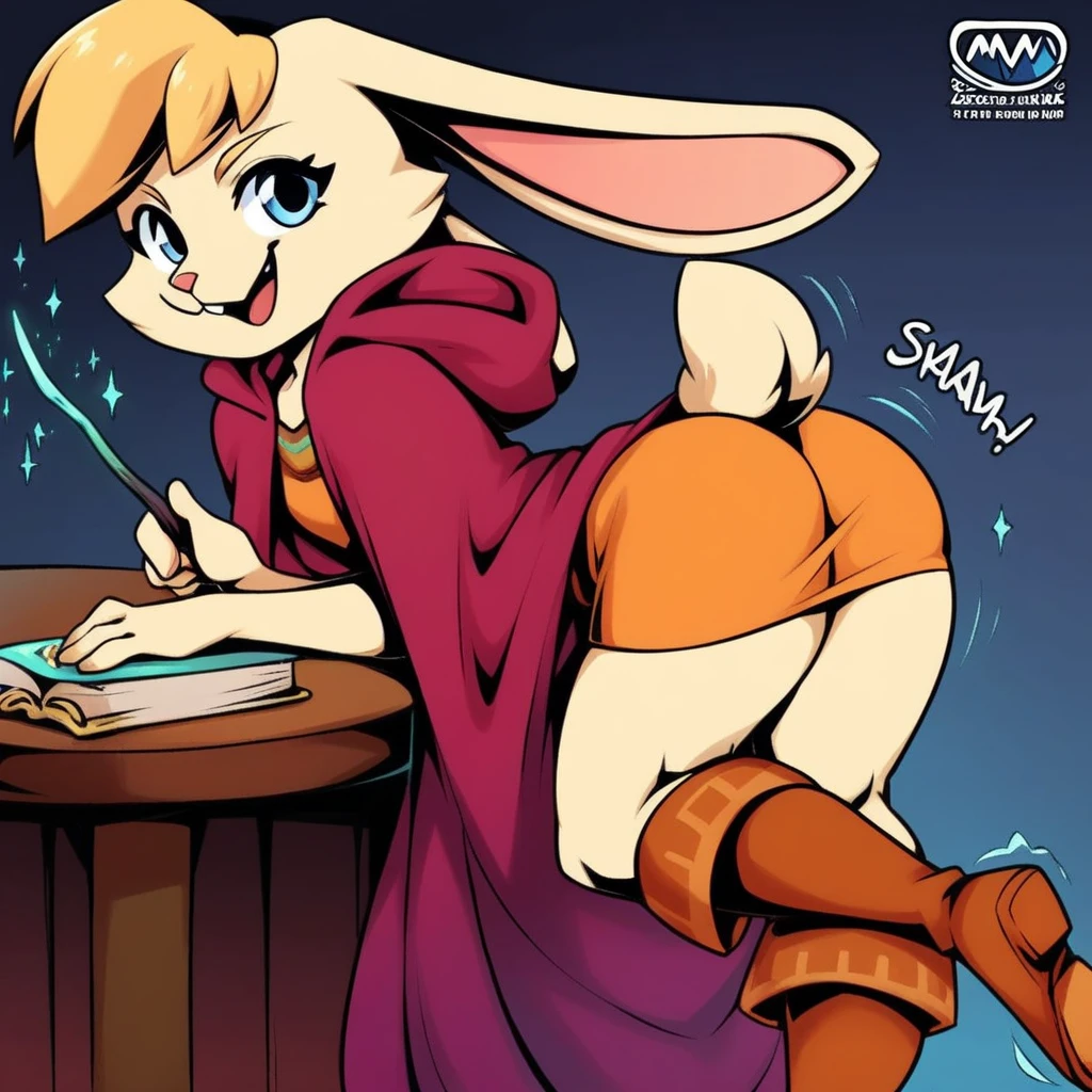 boy, rabbit, furry, bodyfur, blazer, pink tights, gloves, boots, school, looking back, kneeling, fart