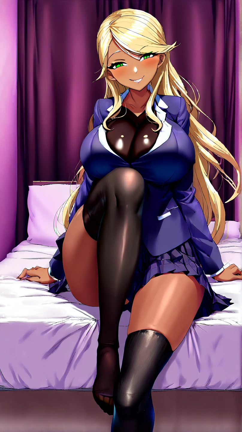 a beautiful female inmate with long blonde hair and dark skin, sitting on her bed in a prison cell, staring directly at the camera with an intense gaze, full body shot, (best quality,4k,8k,highres,masterpiece:1.2),ultra-detailed,(realistic,photorealistic,photo-realistic:1.37),HDR,UHD,studio lighting,ultra-fine painting,sharp focus,physically-based rendering,extreme detail description,professional,vivid colors,bokeh,highly detailed portrait,dramatic lighting,moody atmosphere,gritty realism