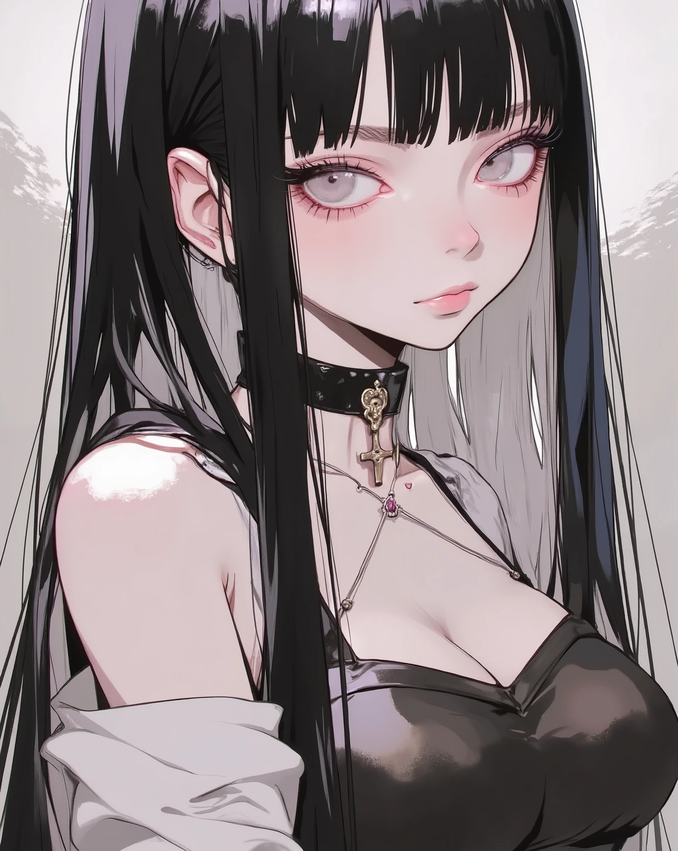 gravure idol、naughty face、Long hair mixed with white and black