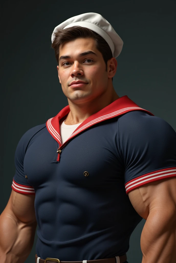 <lora:Tommy_Black_GV:1> 1man, Daddy, 35 years old, short black hair, grey at the temples, sapphire blue eyes, Masterpiece, photo-realistic, Crystal clear, highly detailed, An incredibly attractive, stunningly handsome (masculine), a very (handsome) handsome, dressed as sailor, <lora:Clothing -  Sailor:0.5>, wearing hat and (striped shirt) and flared white pants, (nice  bulge) sailor collar, fashion photography, vogue-magazine, nautical background, ship, ocean, soft confident expression
