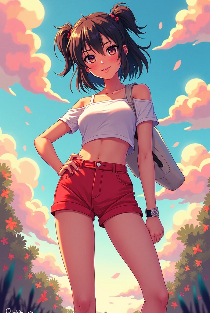 a tastefully drawn scene, the girl is caught in a moment of surprise, her bathing suit strap slipping from her shoulder in a playful tease. This toon styled girl, though simplistic, is elegantly drawn and radiates a soft sensuality. Her large expressive eyes widen with a hint of embarrassment, and a light blush dusts her cheekbones, providing a charming contrast to her otherwise calm demeanor.
Her other hand instinctively reaches towards the errant strap, attempting to right it before it slips any further. The bikini she's wearing is vibrant and stylish, but it's clearly mischievous, seemingly having a mind of its own.
Her posture remains relaxed, her back subtly arched, conveying a blend of surprise and embarrassment.