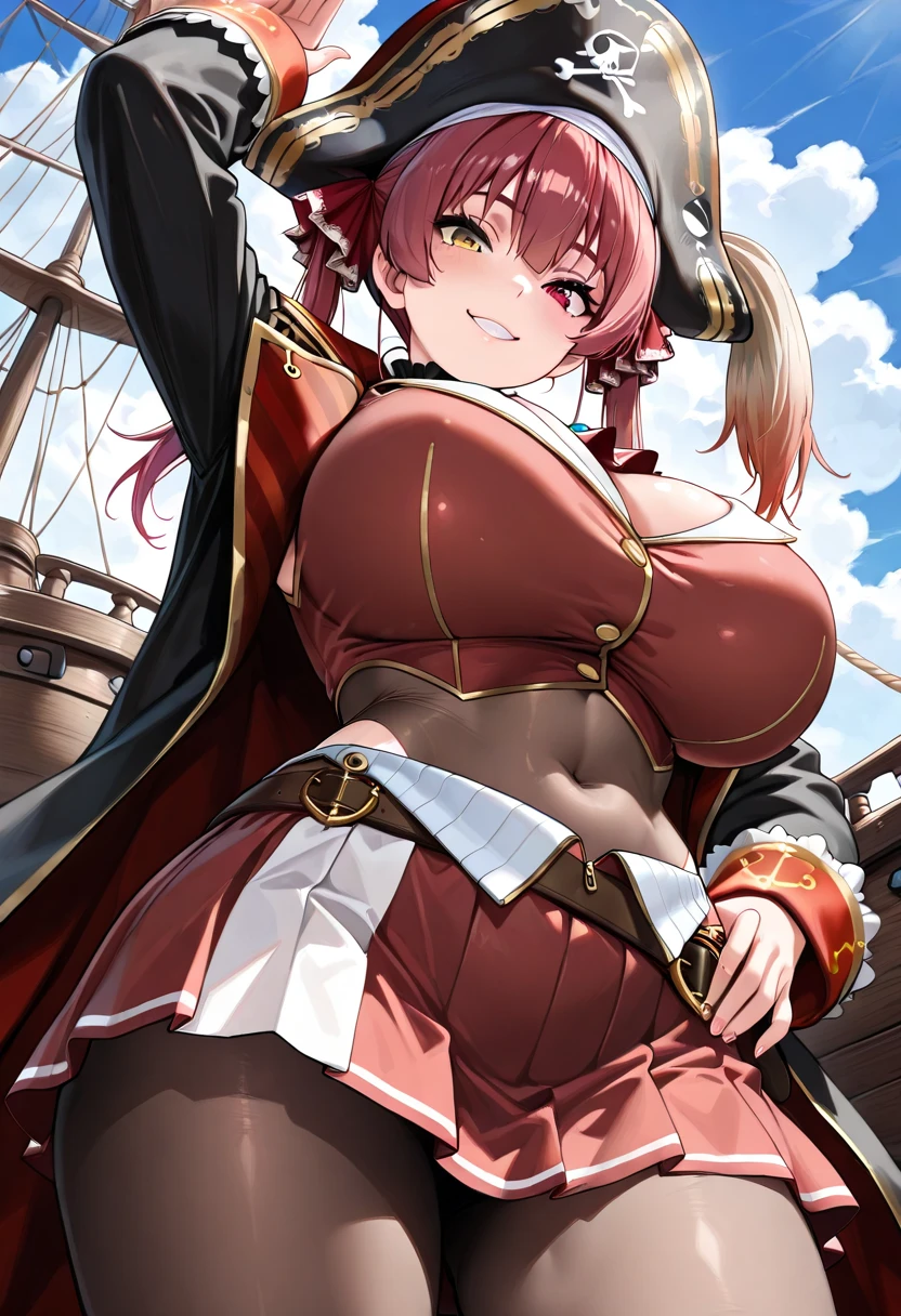 masterpiece, best quality, finely detailed, high resolution, 1girl, short brown curly hair, brown hair, horns, pink eyes , big eyes, sexy, showing butt, mad face, nsfw, skinny waist, big hips, sexy, yellow background, (huge breasts), narrow waist, (huge thighs), colorful, shot from below, from below, feet on viewer, black leather clothes, black leather, wvil