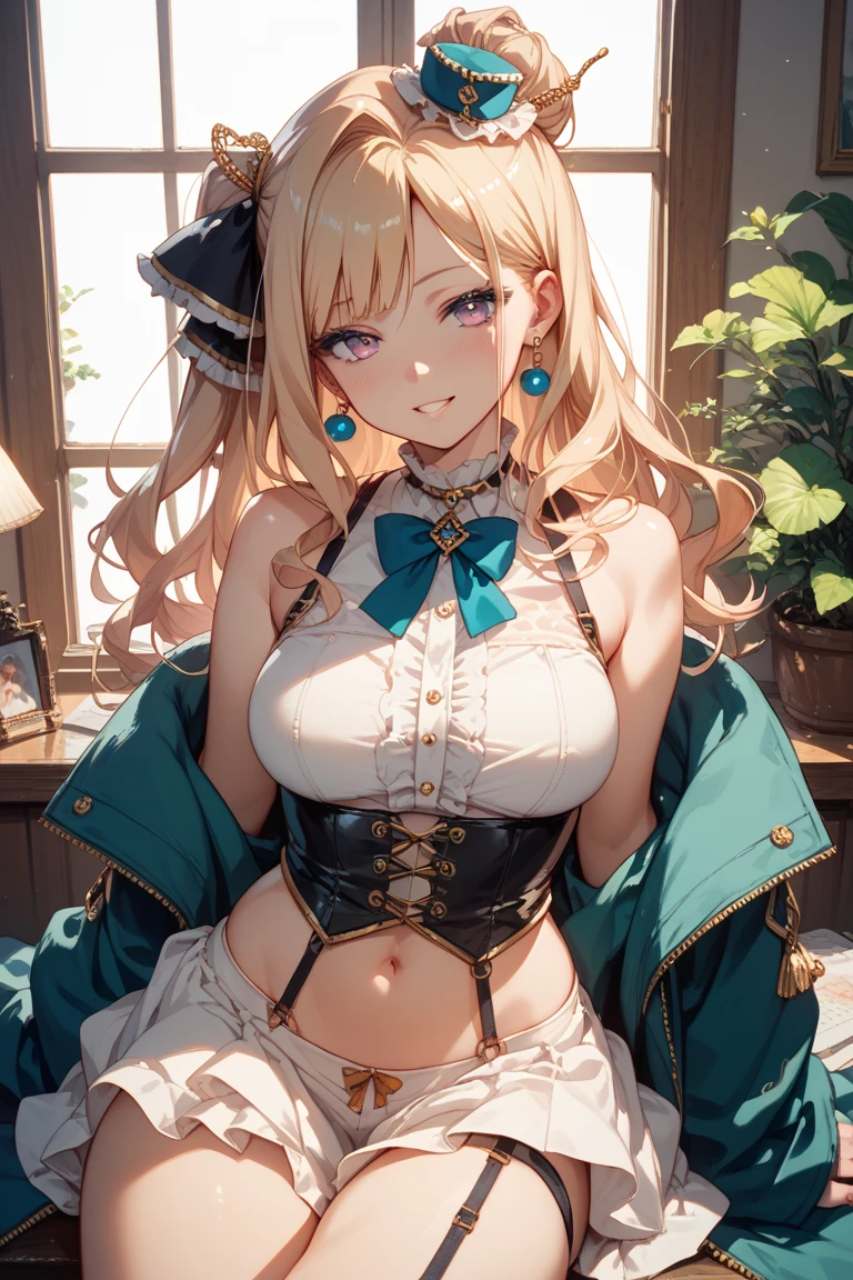 ((highest quality、High resolution))、Portrait、Blonde、Cosplay、Sexy Dress、((Beautiful girl showing pussy、No panties))、I'm tempting you、I'm inviting you to have sex