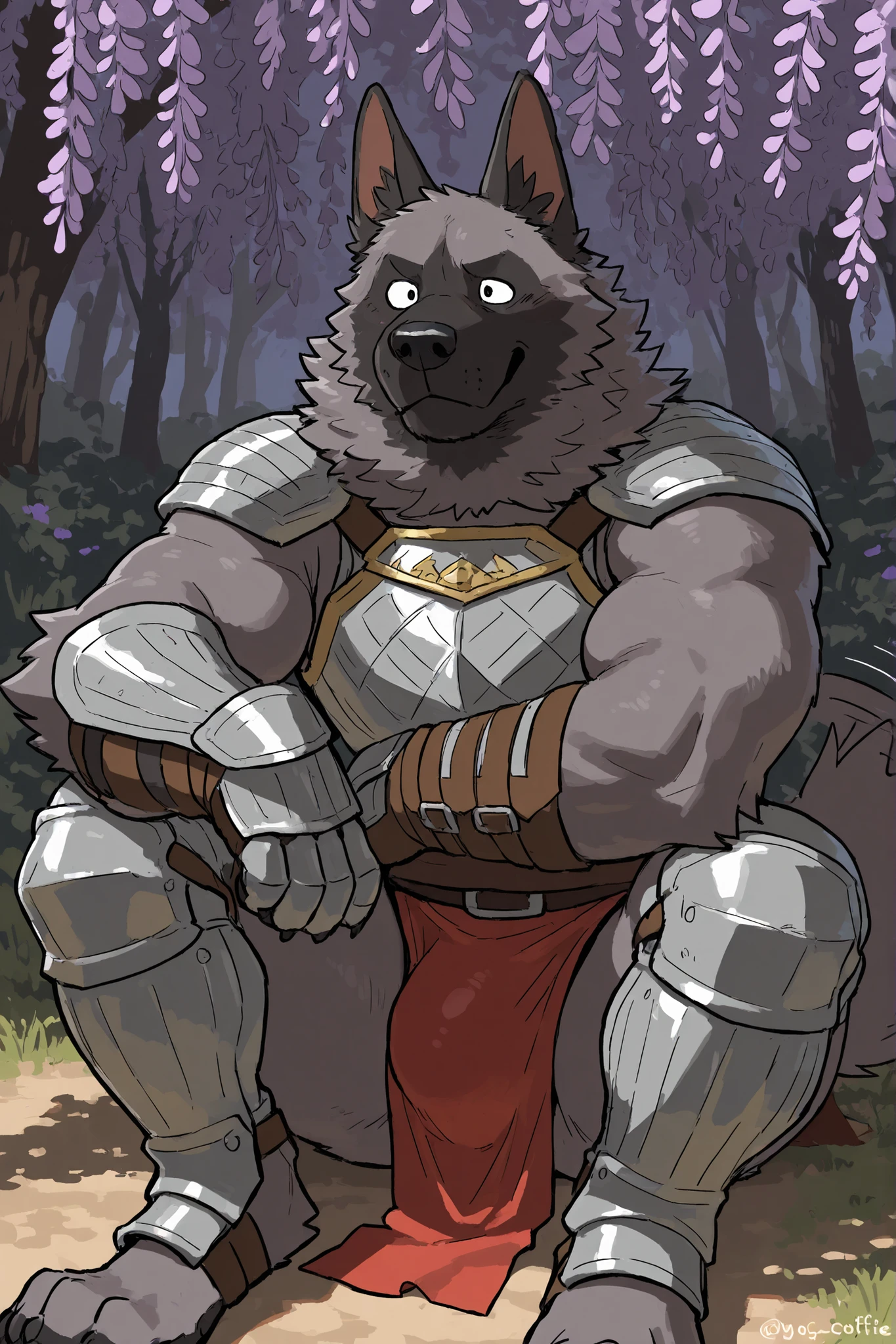 by fluff-kevlar, Author: zackary911, Author: kenket, by Kilinah, by fluff-kevlar, Amanda The Adventurer, Fluffy male, anthropate, Sheep Boy, Black fur, hooves, 独奏, (Body fur:1.2), (Best Quality), neckbell, red eyes, (Dark pentagram background:1.2), detailed fluffy fur, Octane Render, Horns, , masculine body, Muscular body, Imposing body, Imposing appearance, muscular arms, muscular legs, only body, trapezoid torso, sturdy body, muscular body, defined round and fleshy pecs, defined washboard ABS, defined arms, defined legs,Forest at night, Blade in hands, Fights, a sword