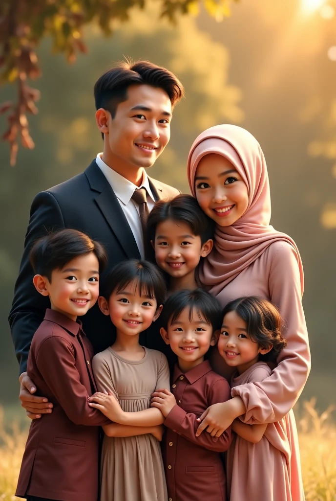 a happy family with father, daugther and center graduation and mom hijab