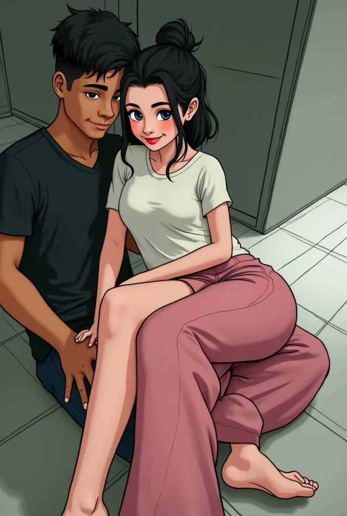 Busty Woman and teen boy. Couple. Aunt. Revealing casual outfit. Seductive smile, Living room tall fitness busty cheerleader 25 years old woman showing tits to boy at home , mom motivating son before match, sport wearing, mom wearing micro miniskirt, big tits in air, mom hugging small son motivating him topless, cheerleader encouraging son with tits,wating to start,topless, showing tits, nipples, Female busty business woman, brown hair up in a bun, wearing makeup, wearing business outfit, sexy, cute, full lips, wearing lipstick, yellow clothing, brown eyes