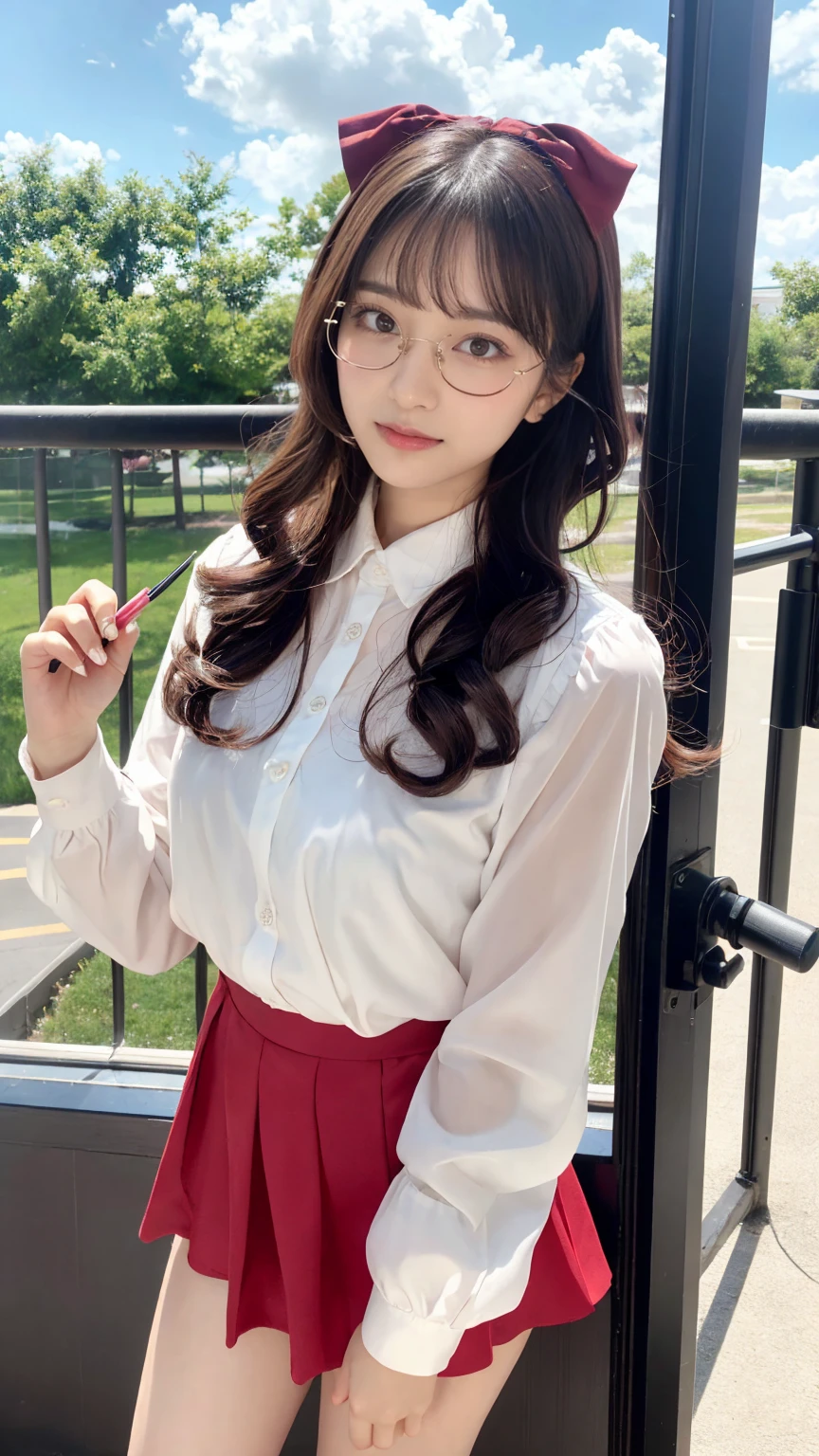 Photo of a beautiful woman standing on a street corner, (masterpiece:1.2, highest quality), (Realistic, photoRealistic:1.4), Beautiful illustrations, (Natural Side Lighting, Cinema Lighting), Written boundary depth, Beautiful thighs staring at the viewer, (((Face Focus, Upper Body))), 1 female, 30-year-old, alone, thin, slender, small breasts!!!, Long Hair, Straight Hair, thin, slender, (((glasses))), White blouse with formal collar, Skinny black pants, Are standing, New York 25th Street