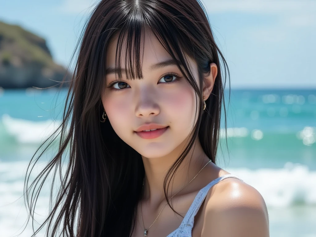 8k、Raw photo、highest quality、Japanese person model、topless:1.7,26 years old、Young Sensual Gravure Idol、A young and cute gravure idol、リアルなYoung Gravure Idol、Real fleshy gravure idol、Young Gravure Idol、A sophisticated gravure idol、Young and skinny gravure idol、Beach、Blur the background