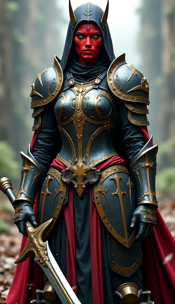 Female knight wearing dragonfly motif armor
