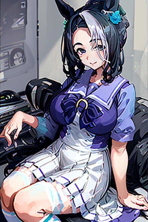 Nera、Hair Ribbon、Earrings、chest、Sash、（Highest quality、masterpiece、RAW Photos、Super detailed:1.2）、girl、1 person, 小さなchest, Sitting, Upper Body, Leg spread, 片chest, Turn your body forward, hot, Sweating a lot, Wipe away sweat, looking at the camera, Sitting in the CEO chair, angry