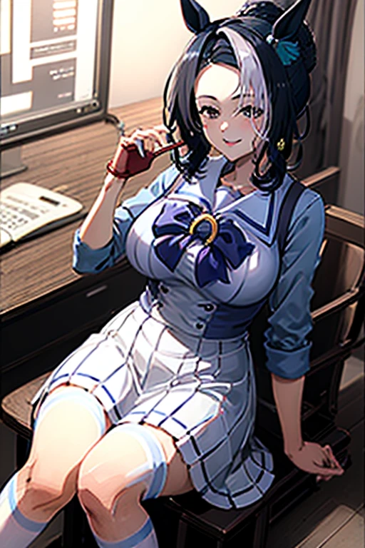 office,Bob,Black jacket,White shirt,Cleavage,Leg spread,M字Leg spread:1.7,Job recruitment suit:1.5,Ahegao,Sexual climax:1.5, Pencil Skirt,High heels