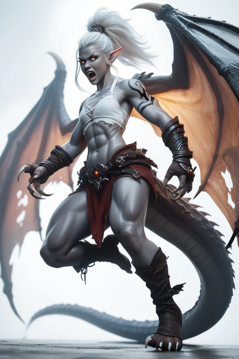 (megan fox), ((((((1 muscular demon girl)))))), (((huge upper body))), long hair, ((((huge demon wings))), (((pale skin))), (((sharp teeth, Huge horns, large nails))), navel, ((((full body front view)))), (((perfect hands, perfect fingers))), (((black empty background))),