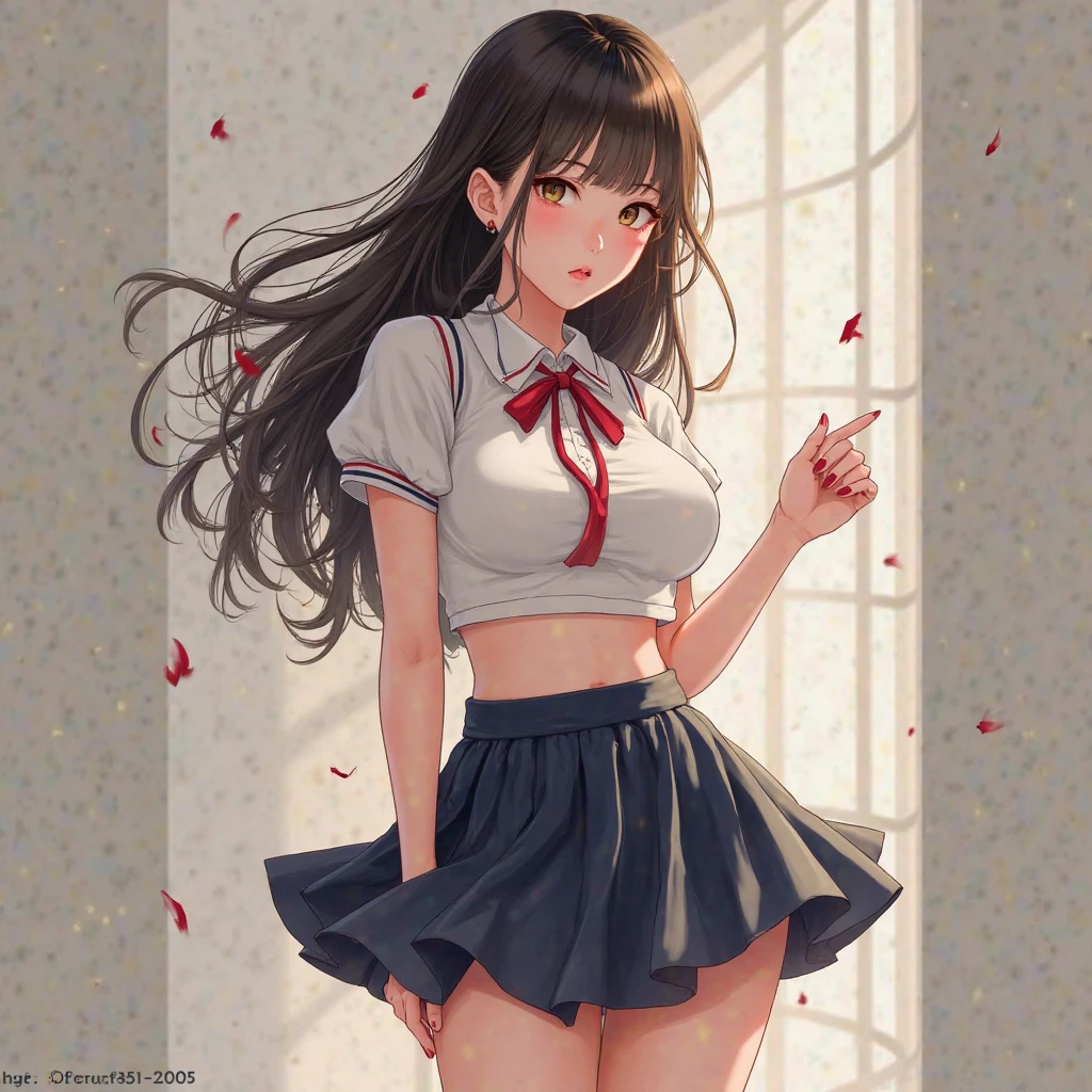 Masterpiece: 1.2, best quality), realistic, (real picture, rich details details, depth of field), (1girl, solo), makeup, cleft lip, high detail, perfect face shape, (big breasts: 1.4), (skindentation), thick thighs, wide buttocks, Thin waist, tall, coral, red lips, red eyes, ponytail (girl playing badminton, light tulle, tulle transparent white skirt), (sweat: 1.2), (wet), sexy, blush, (shy expression, expression)