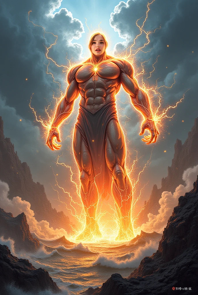 A man with cosmic plasma power's like male
god lightning body