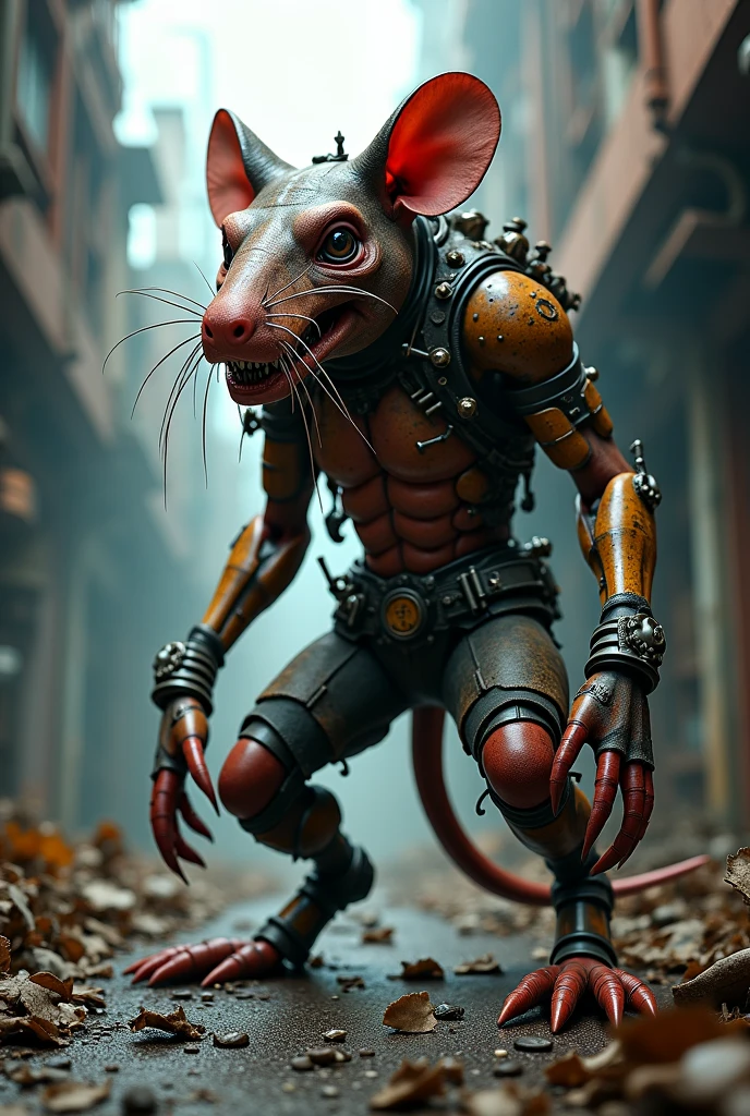 A mouse with monster look in robot in a big size  with Ganesh ji in hulk body in 