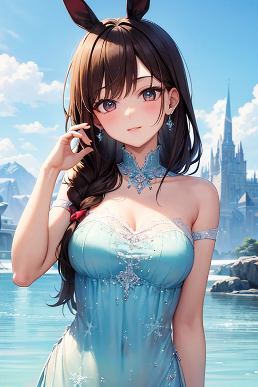 Highest quality、High resolution、Detailed Background、(Beautiful face in every detail:1.4)、Anatomically correct、(Normal number of fingers:1.2)、(Highly detailed face:1.2)、(Detailed eyes:1.2)、Beautiful women in their 20s、(????????????:1.2)、Perfect body line、Light color hair、Braided bob cut、Braided long hair、Wavy Hairstyle、well-groomed eyebrows、Calm and elegant look、Mysterious atmosphere、Dreamy atmosphere、Do cute thingodel pose、

(A beautiful model with a popular spot in the background:1.5)、

Tulle dress、A tulle dress that lets you enjoy the sweetness of the season、Sports dress、Lined and jersey-style sporty-looking items are popular、Shoulder frill dress、A voluminous frilly dress、

Arashiyama bamboo forest and Togetsukyo Bridge、Walking trail along the valley、Lush mountain scenery、The best view point at Cape Zanpa is the blue sky and sea in the background.、Shooting at sunset time creates a fantastic atmosphere.、very beautiful