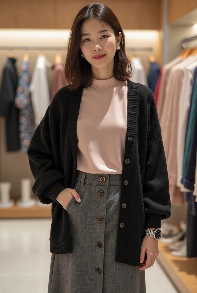 ((Best Quality, 8K, Masterpiece: 1.3)), 1 girl, smile, full body, slim face, pretty woman, (short dark brown hair), casual outfit, ultra-detailed face, detailed eyes, double eyelids, blurred background, slim face, city, outside, street,