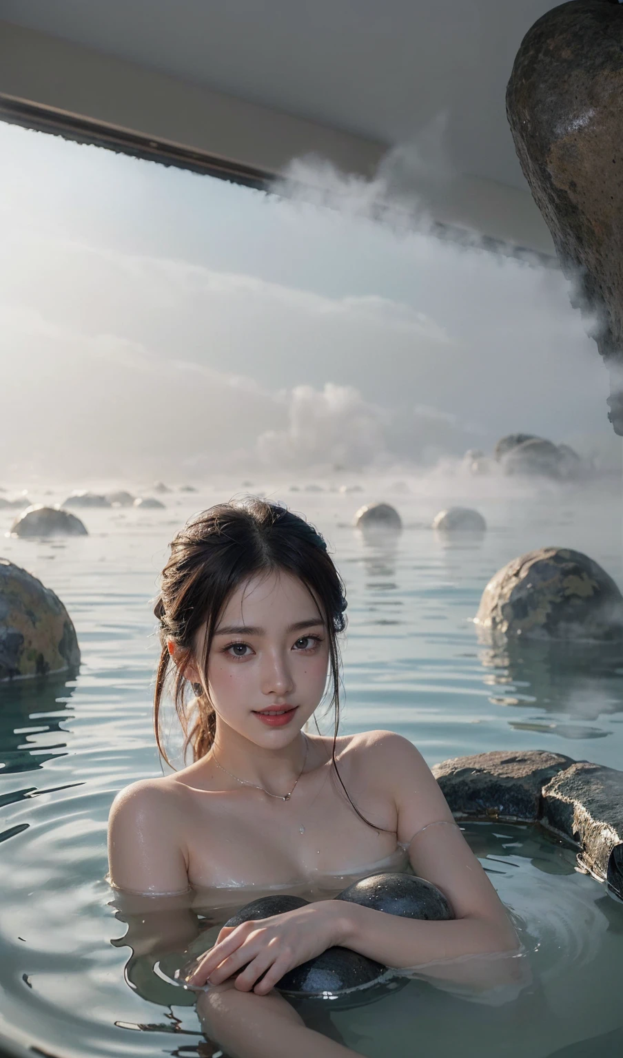 Beautiful woman, detailed body, sexy expression, hot spring at night, naked, beautiful arms, milky way galaxy, looking for a boyfriend, raw undressing, space, holding back pee, underground idol, secret bath, meteor rain, snow, starry sky,