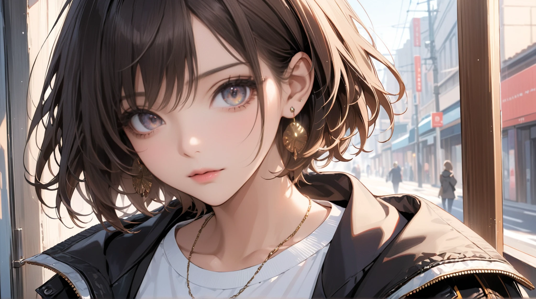((Biologically correct number of limbs))、((natural finger shape))、((full body shot, Full body photo including face、head to toe photo))、standing position、[NSFW]、4K、masterpiece、((focus on the face))、((Symmetrical facial features))、Eyes of minute description、Beautiful woman、outstanding style、beautiful clavicle、beautiful legs、slender body、(small ass、thin thighs）、(high heels）、Detailed depiction of faces、small earrings、necklace、Low - Angle、(upper body sweatshirt、lower body skirt）、Holiday morning park scenery、