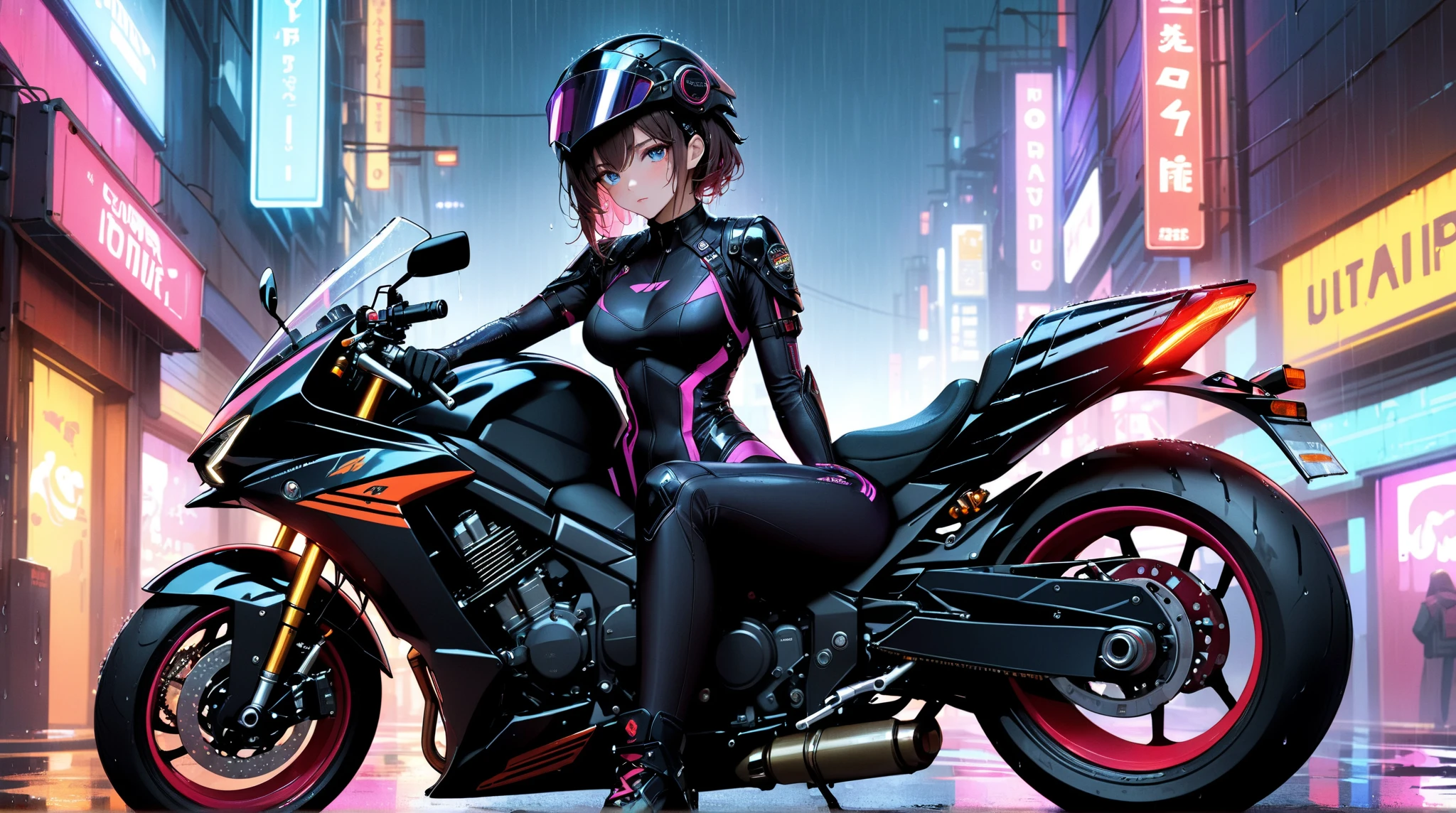 nsfw、(masterpiece, Highest quality, Super detailed:1.3), Perfect composition, 4K, (Very detailed, Super detailed), Bikini Swimwear、Horizontal striped swimsuit、sneakers, High resolution, 8k Texture, Attention to detail, Highly detailed skin texture, Magnificent details, High Sharpness, One girl, (Fine grain:1.3), (25-year-old woman:1.3),(Fully cowled motorcycle)、((Ride a motorcycle:1.3))、View Viewer、smile、Nipple swelling