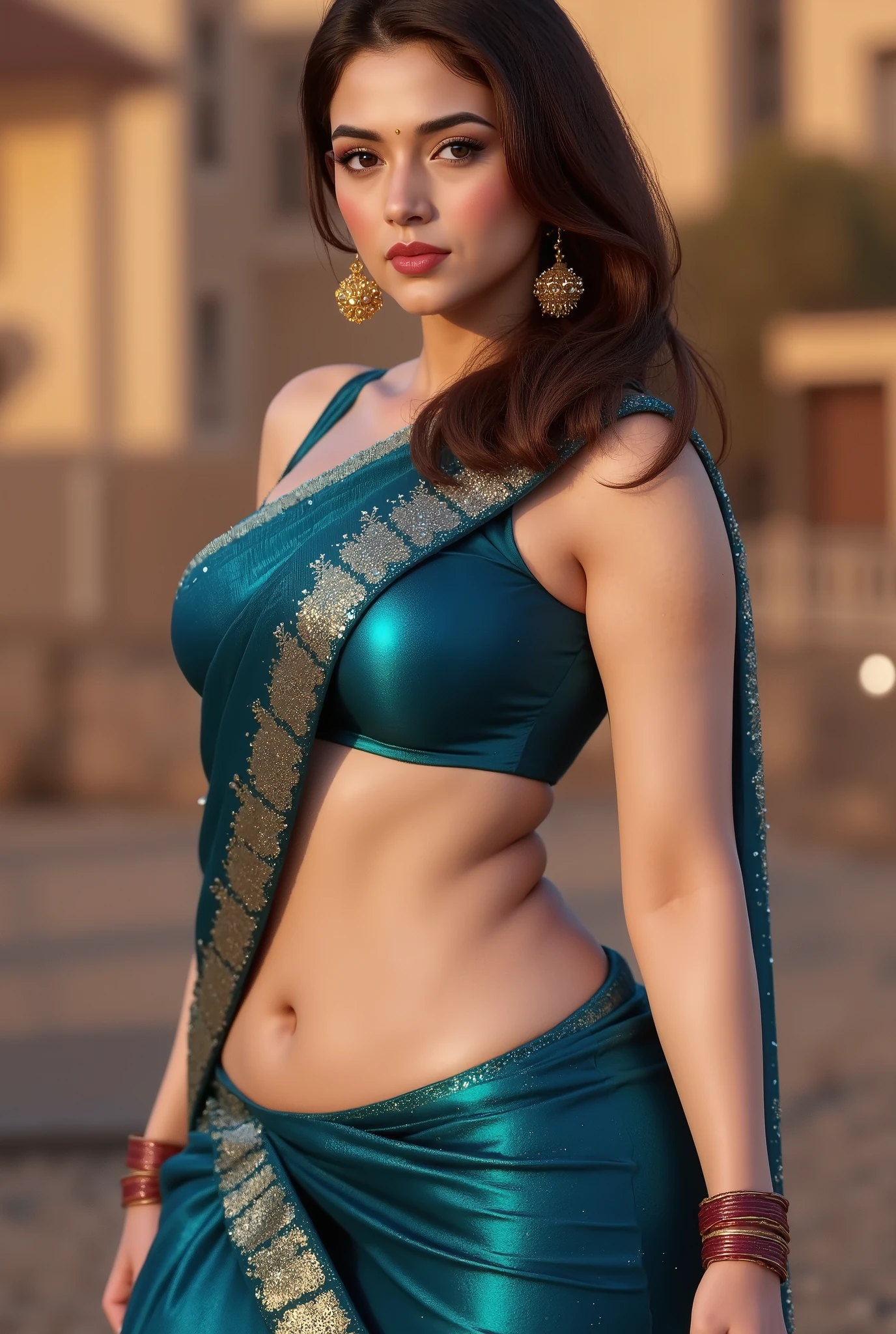 Sexy hot curvy bhabhi big clevage big ass wearing wet saree and sexy wet blouse proper light