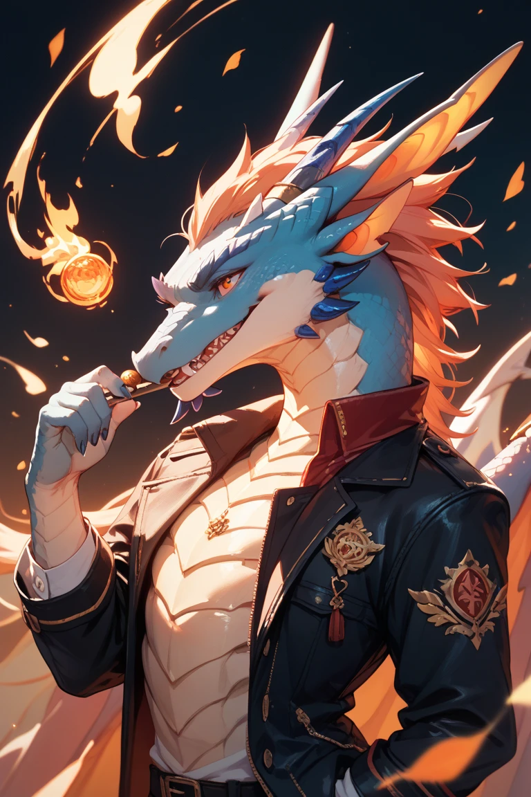 1. A ager stands in front of a cyan dragon,Handsome,handsome and dashing,Young age,specifics,Cyan clothes,Green eyes