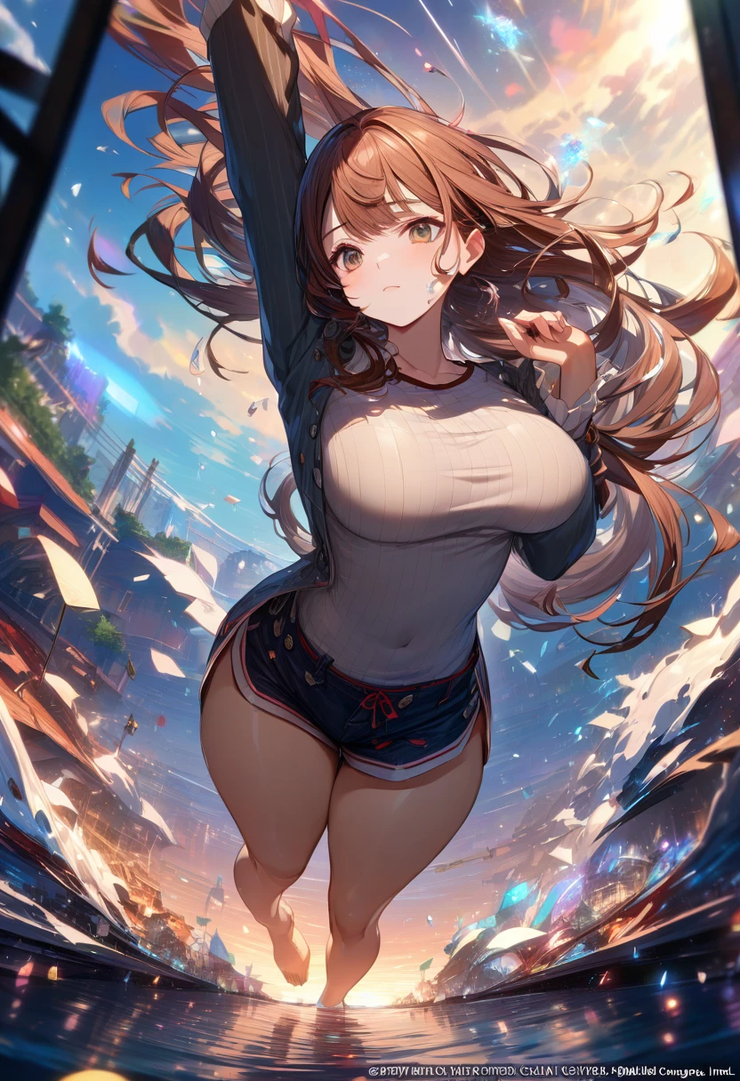 anime style,((bouncing breasts,unaligned breasts)),((Motion-blur)),Tired face, shirt transparent with sweat,
running,huge breasts,