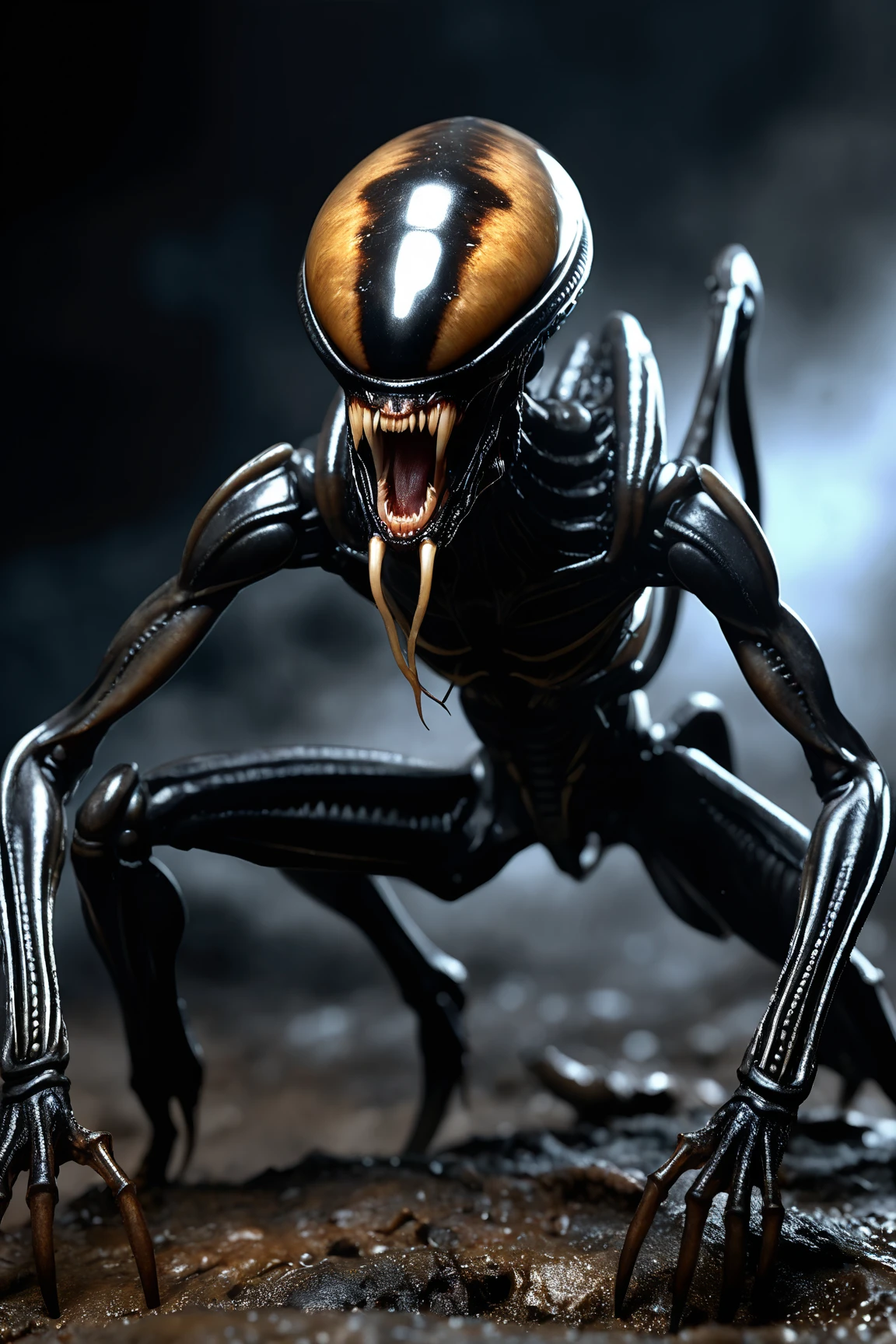 (((Extreme close-up Xenomorph Alien the eighth passenger fused with a Zombie The Walking Dead (((Front Images))),(((Splash color images))),(((LGBT colors)))