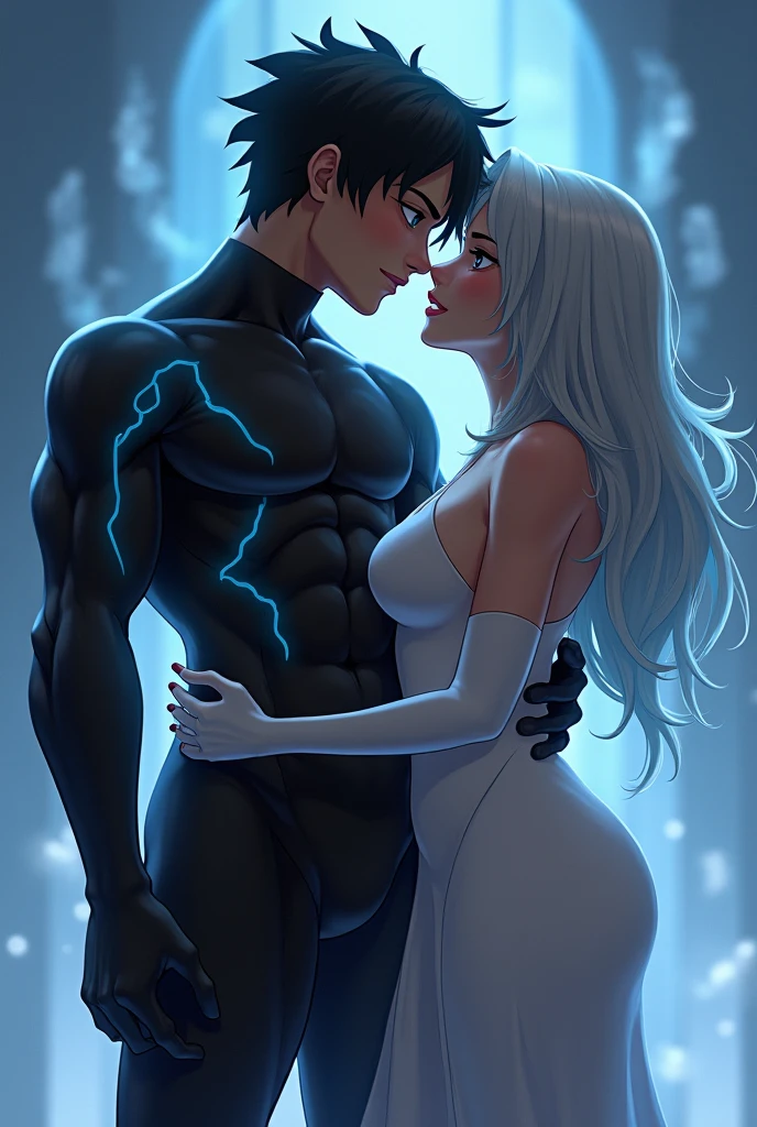 anime teen looking Handsome young man standing while using muscle stimulator electric pads and electric particles around them and pumping muscle ewhile using it like nerves, (give the electric pads some wire),black pants, looking slim, full body angle, while having sex with another men with similar prompt... pls make the pads visible putting it on their abs, bicep, chest.. (especially on abs)