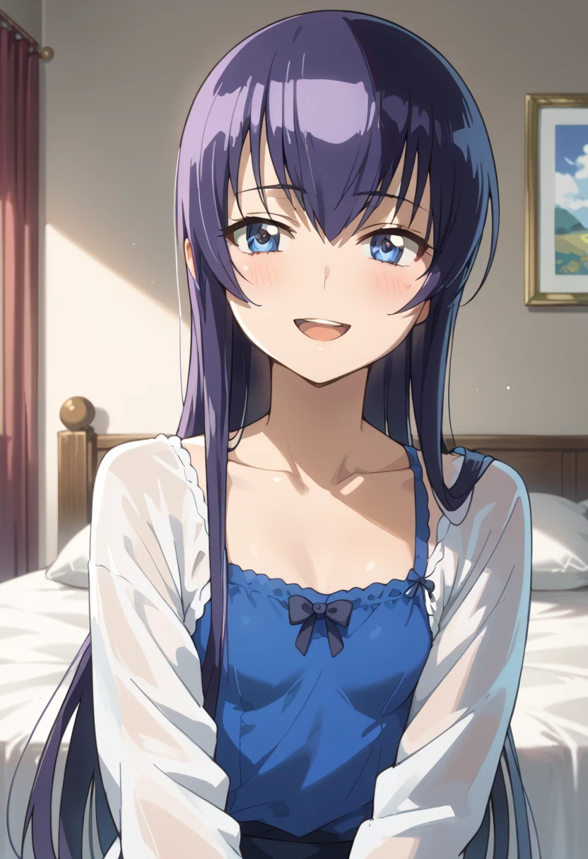 ((Top Quality)), ((masterpiece)), (be familiar with), perfect face, indoor, bedroom, watching viewers,
One woman, Saeko Tokushima,
open mouth, ecstatic expression, blush, smile,
small , flat chest, Young girl, lori, ren, girl,
long hair, long hair,
opening,