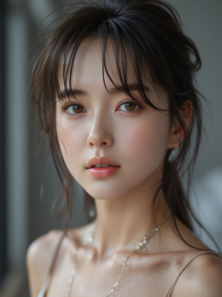 masterpiece, Highest quality, Very detailed, 8k, Realistic, one person&#39;s, alone, Tomboy, Very detailed face, (head shot:1.5), Upper Body, Standing in front of a wall covered in hip hop graffiti, Light brown pixie cut hair, She wears tight, short, A thin black tank top and a yellow hoodie with an open zipper., Very good、Reaching into the pocket of a hoodie、Close-up of a tank top revealing the nipple