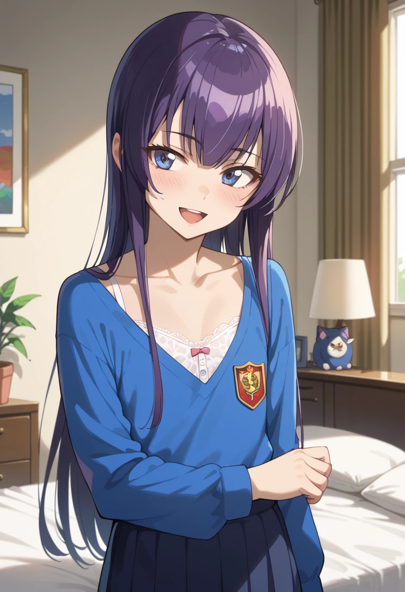((Top Quality)), ((masterpiece)), (be familiar with), perfect face, indoor, bedroom, watching viewers,
One woman, Saeko Tokushima,
open mouth, ecstatic expression, blush, smile,
small , flat chest, Young girl, lori, ren, girl,
long hair, long hair,
opening,