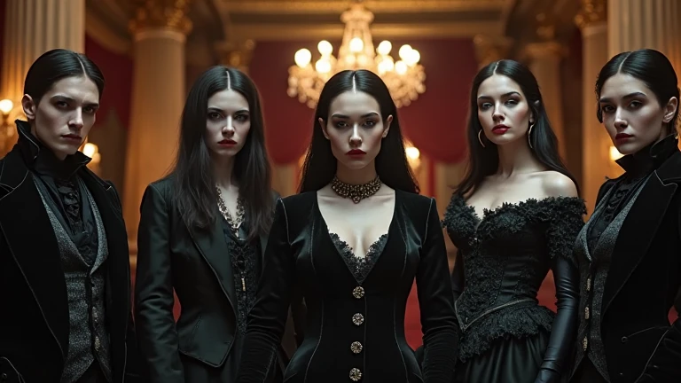 beautiful group of 20 person woman dutch wearing gothic costume focus on face