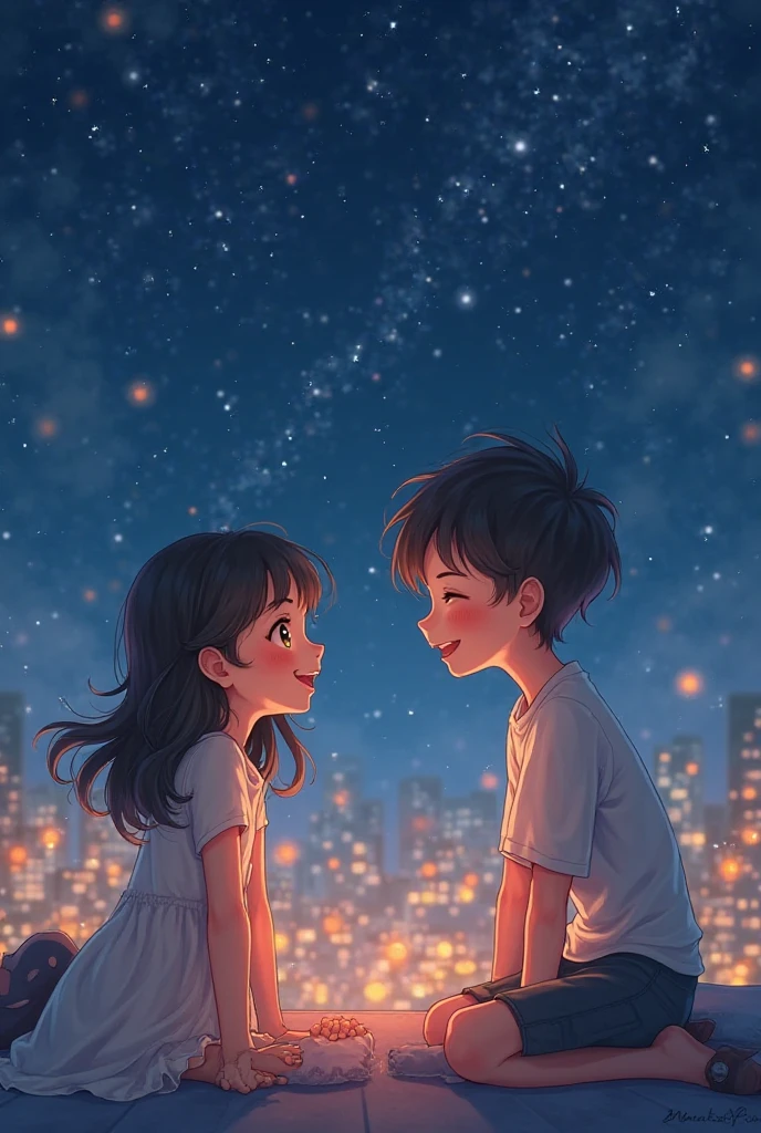 Girl and boy with night in city cuddle hug