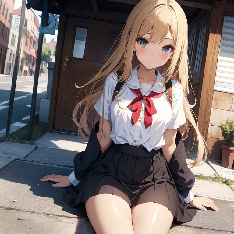 spread leg legs、sit、Looking away、Chat with friends、In town、bustling street、cap、Panties、Shoulder bag、mini skirt、forehead、Private Server、Girl、Girl、Short、Younger、Baby Face、flat chest、Dynamic Angle、laughing、Both eyes open