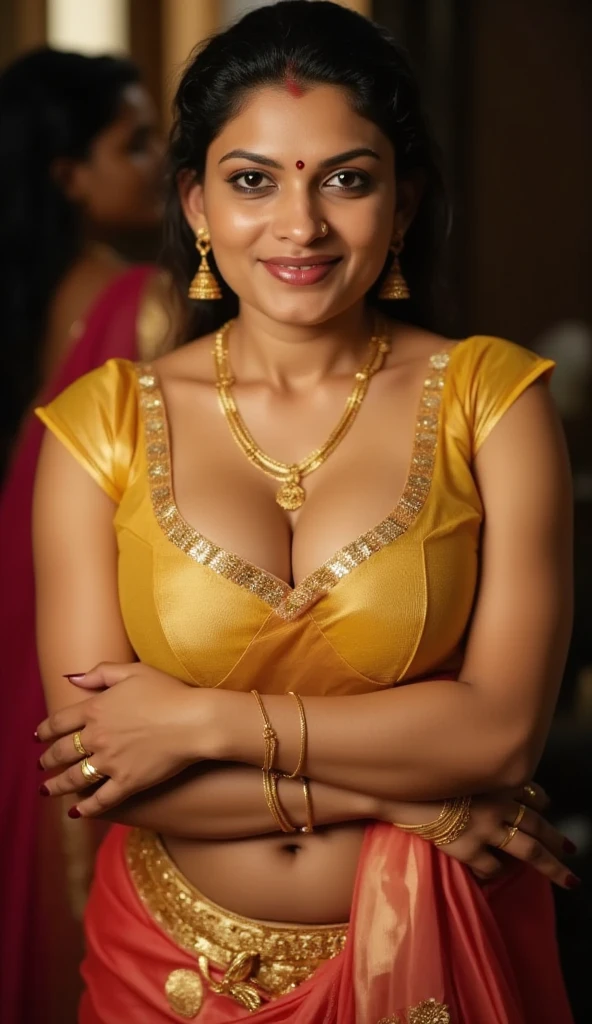  Indian woman masterpiece, best quality, ultra-detailed, (warm hue, warm tone: 1.2), wearing PEEPHOLE bra , 20 years old, Indian instagram photo, wearing PEEPHOLE bra closeup face photo of 23 y.o Chloe in kebaya, Red Lipstick, sensual Lipstick, Sensational Make Up, huge cleavage, huge breasts pale skin, (smile:0.4), hard shadows, White G-STRING, bright lighting 