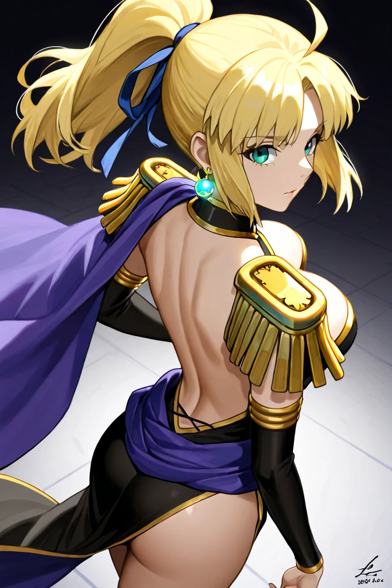 Illustration, Saber, Fate series, anime girl, long blonde hair (flowing, and with a few loose strands), regal expression (with a hint of confidence), armor (detailed, intricate, and with a few scratches), large breasts (36D, firm, and perky), athletic build (lean, and with a subtle six-pack), smooth skin (porcelain-like complexion, with a subtle sheen), toned arms (muscular, and with a few scars), intricate details (dainty fingers, with a few rings, and a sword on her right hand), dynamic pose (standing forward, with her right hand holding the sword, and her left hand on her hip), dramatic lighting (high-contrast, with a cool glow), background (a blurred, medieval-inspired landscape, with a few castles), camera angle (slightly above, with a subtle tilt), 4k, high resolution, ultra high resolution, intricate detail, detailed texture, heroic atmosphere, solo character, single figure