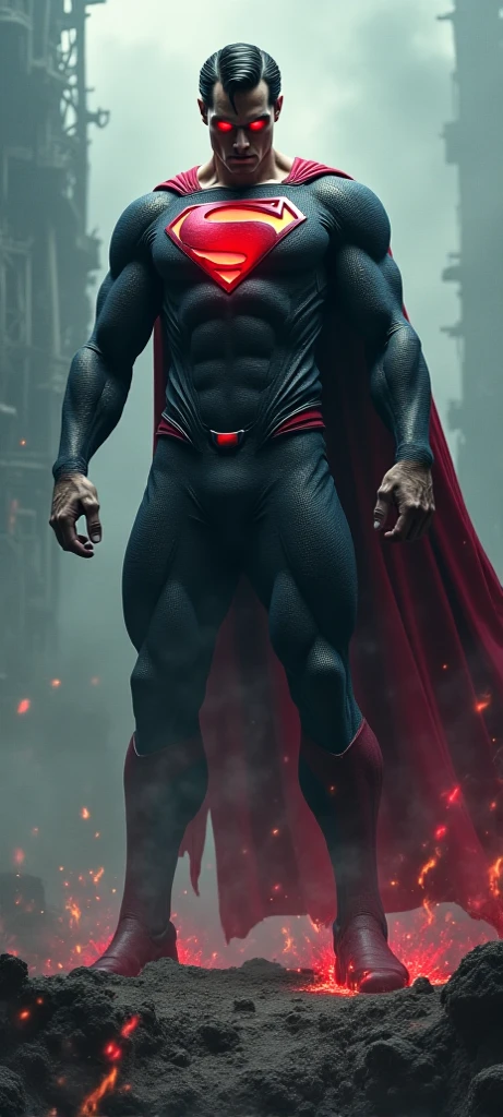 zombie Superman, in an underground garage with low and greenish lighting, cinematic lighting, cinematic angle, best quality, masterpiece, perfect anatomy, highres, ultra-detailed, 8k, detail, unique, aesthetics, HDR, Photorealistic, Hyperrealistic, Hyperdetailed, analog style, soft lighting, subsurface scattering