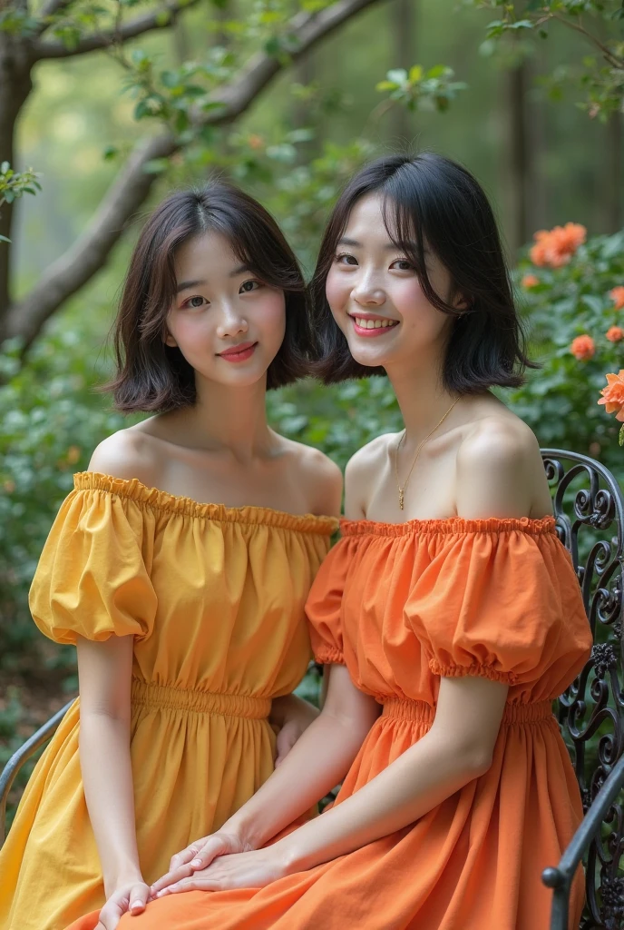 Nicolas Poussin-style landscape,A smile,,Sweet and seductive appearance.、Caravaggio's paintings、Chiaroscuro of Caravaggio、Hair disheveled in the wind,Two women frolicking,cute smile, expression of ecstasy ,((best qualtiy, 8K, tmasterpiece:1.3)), Focus:1.2, Perfect figure beautiful woman:1.4, cocked ass:1.2, ((Cut hair in layers:1.2)), (mideum breasts),(Bandeau Dress:1.5), Highly detailed facial and skin texture, A detailed eye, double eyelid,Whiten skin,Long whit hair,(Keep one's mouth shut:1.3),ssmile