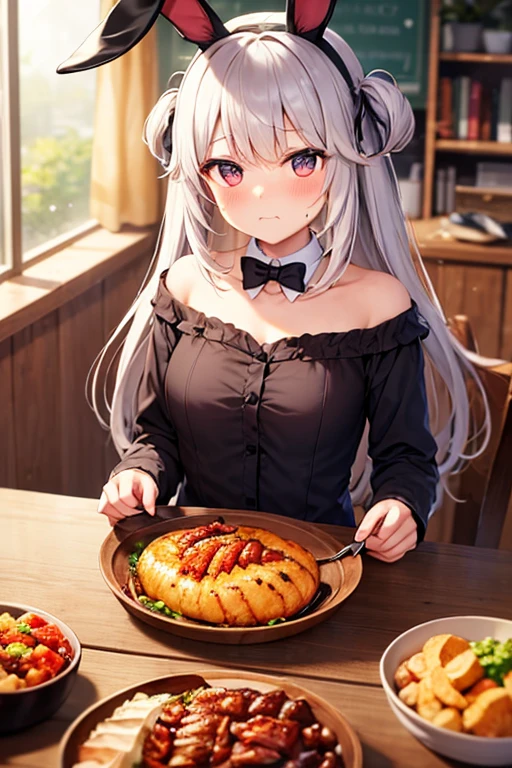(masterpiece, best quality), bust up, 1girl, solo, happy, open mouth, side part, sitting, eating food, open mouth, (:o), <lora:largecirclemouth_v100:0.8>, chibi, <lora:hotarueye_comic12_v100:0.7>,